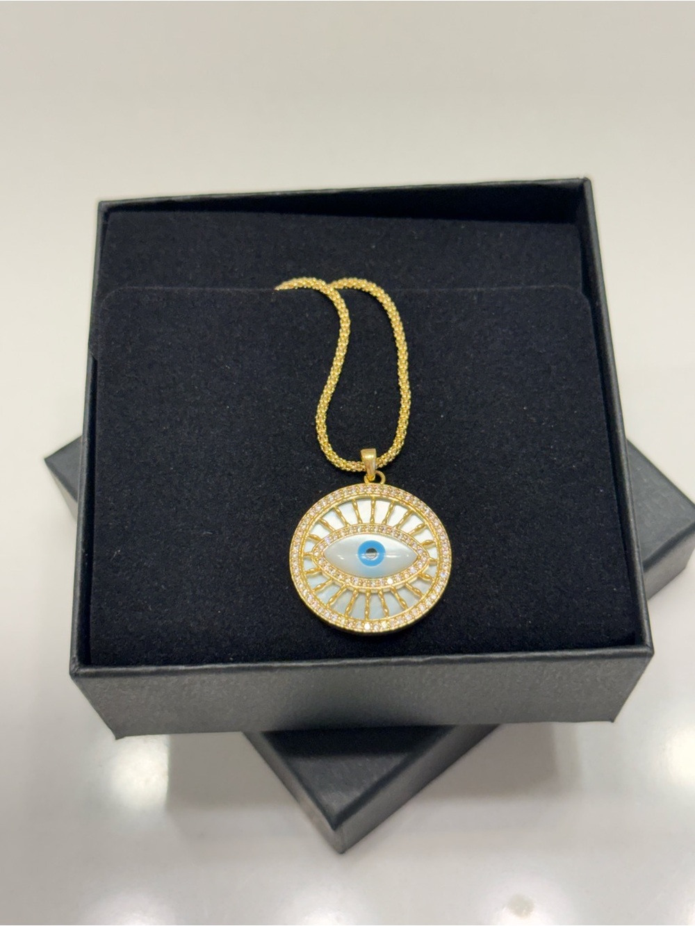 MADE IN ITALY Evil Eye Pendant Necklace with Blue Center 🧿NIB🧿